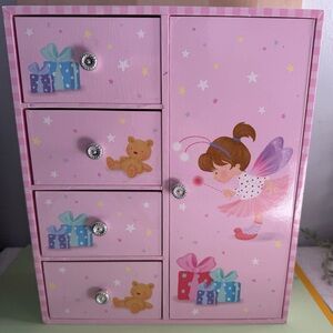 Pink Fairy Jewelry Box Armoire with 4 Drawers & Mirrored Cupboard